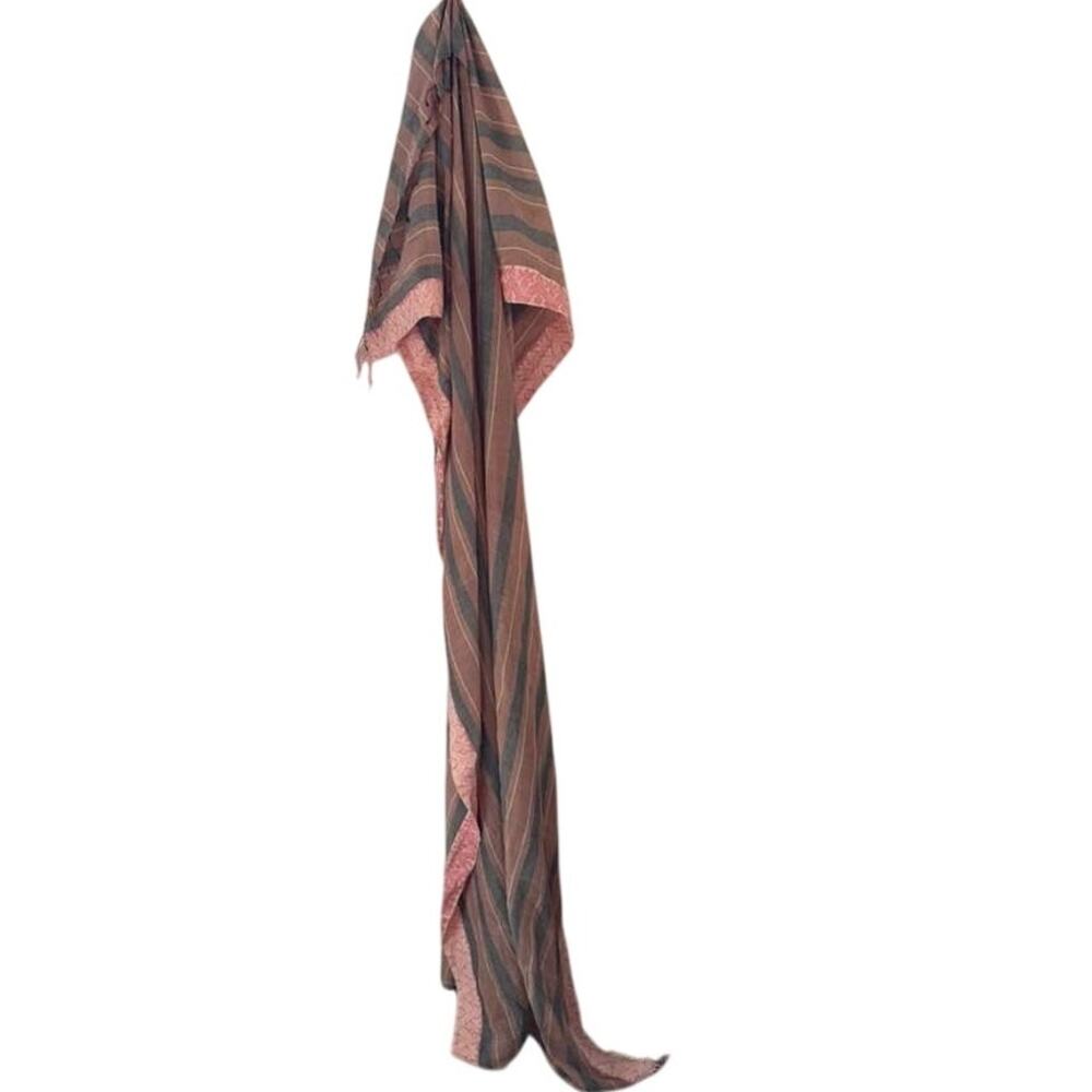 Indigo Handloom Scarf Wrap Womens One Size Pink Gray Stripes Boho Artisan Tassel